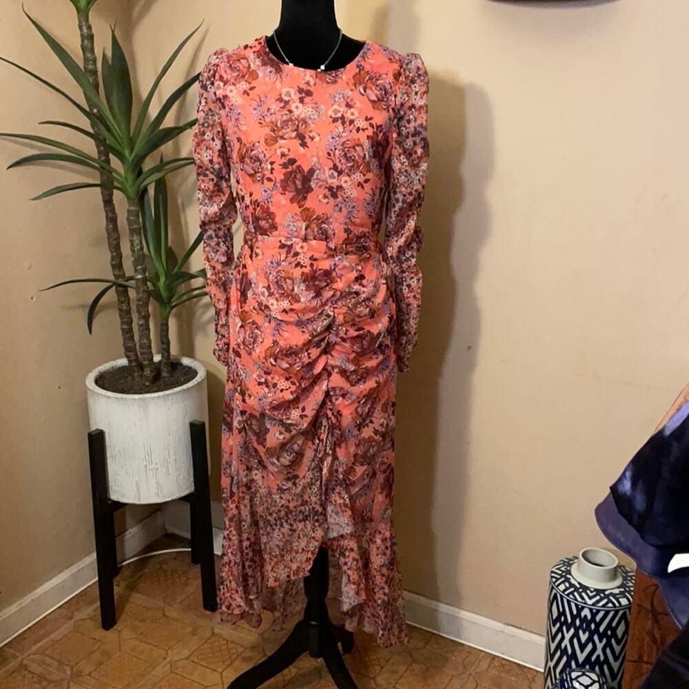 NSR EVA Floral Ruched Midi Dress